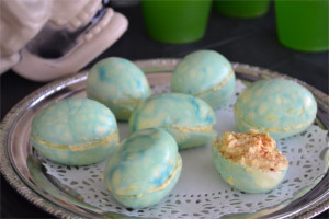 Halloween Food Ideas - Green Goblin Deviled Eggs | Fluster Buster