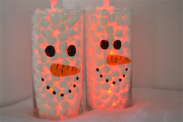 Lighted Marshmallow Snowman Vase - Christmas Craft | Fluster Buster