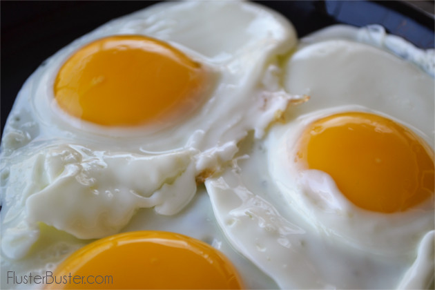 Perfect sunny side up fried eggs