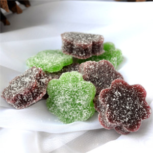 A simple recipe for a soft and chewy, brightly colored, sugar coated, fruit flavored candy.