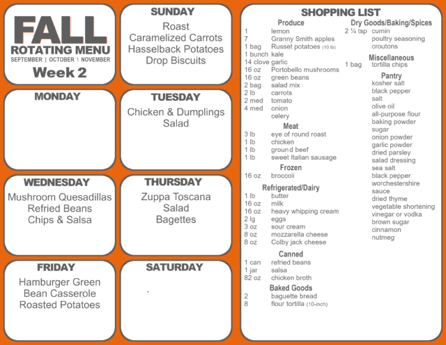 Easy Meal Plan: Week 2 of Our Rotating Fall Menus | Fluster Buster