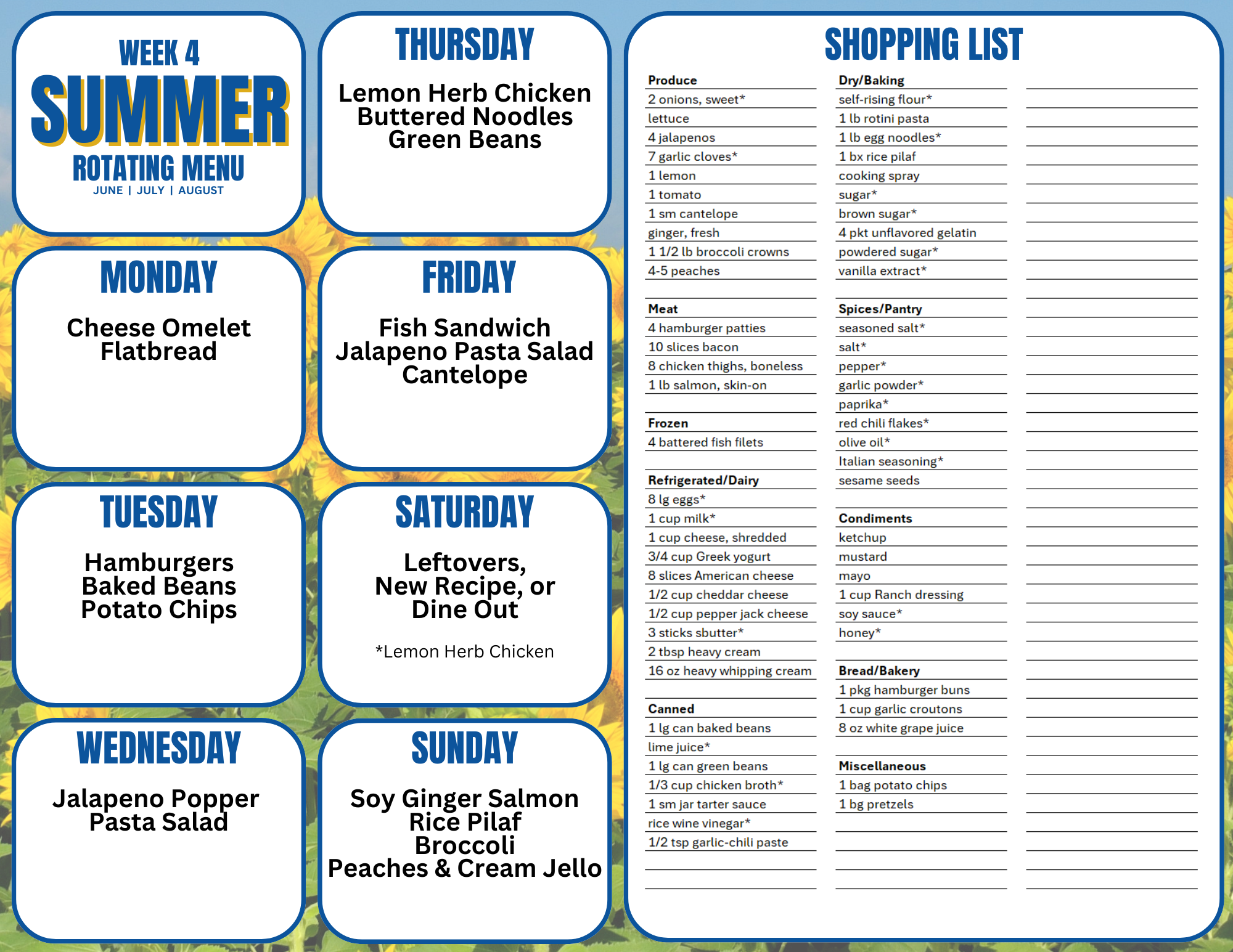 Summer Rotating Meal Plan Week 4 | Fluster Buster